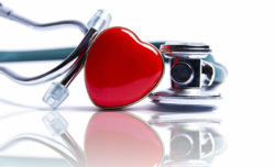 Stock photo of a heart and stethoscope reflection